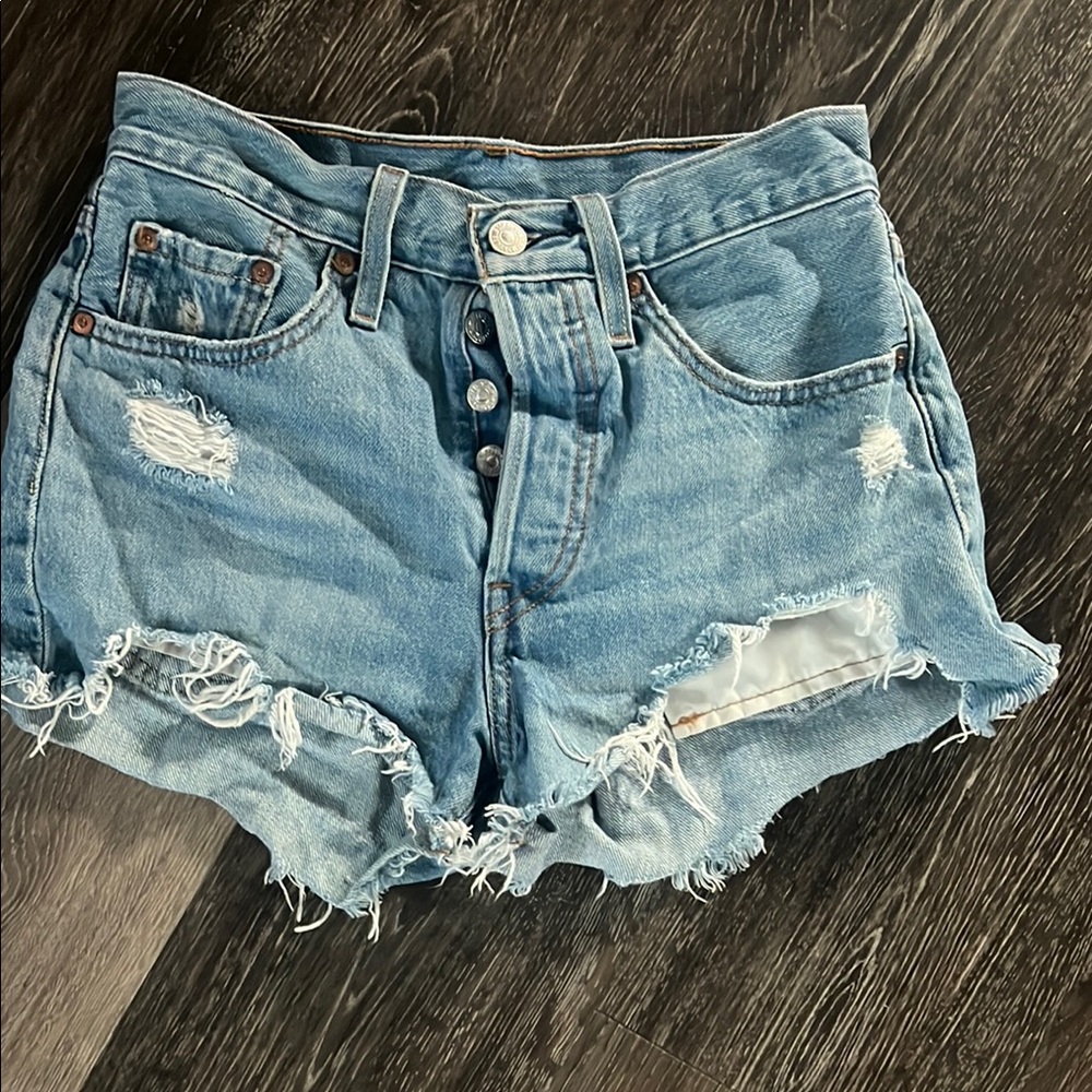 Levi's 501 Light Blue Distressed Jean Shorts